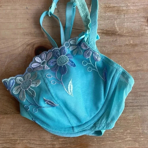NWOT Victoria's Secret VTG Turquoise Baby Blue Floral Bows Embroidered Demi Bra - Picture 1 of 9